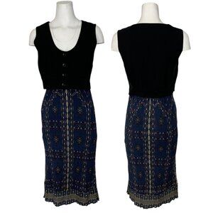 Sea NY Layered Look Vest Dress 4 Sleeveless Midi Pockets Dark Academia Fall